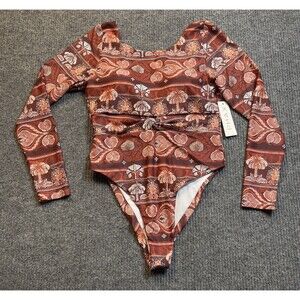 Phax Swim Women's Size Large Twist Front Long Sleeve One Piece Warm Brown NEW